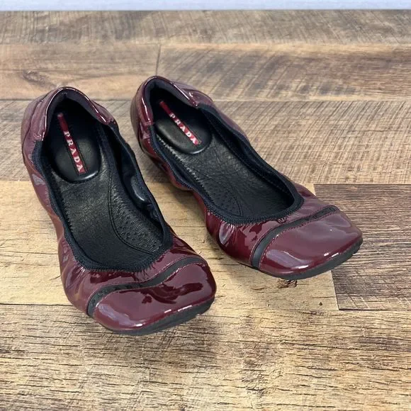 Prada Buffalo Dance Lux Ballet Flats Slip on Burgundy Red Size EU 37 (US 6.5) - Picture 9 of 9
